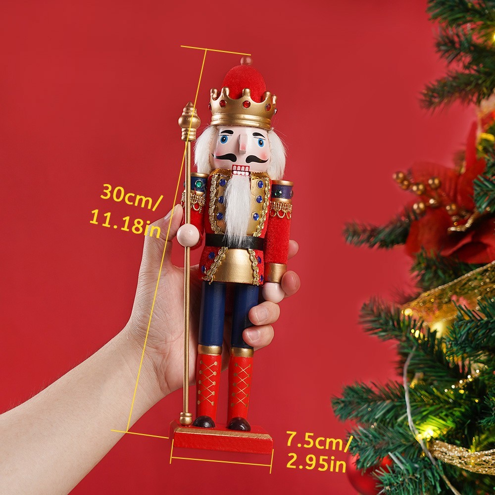 12in Wooden Nutcracker Soldier Christmas Decoration Vintage Decor Gift Red King