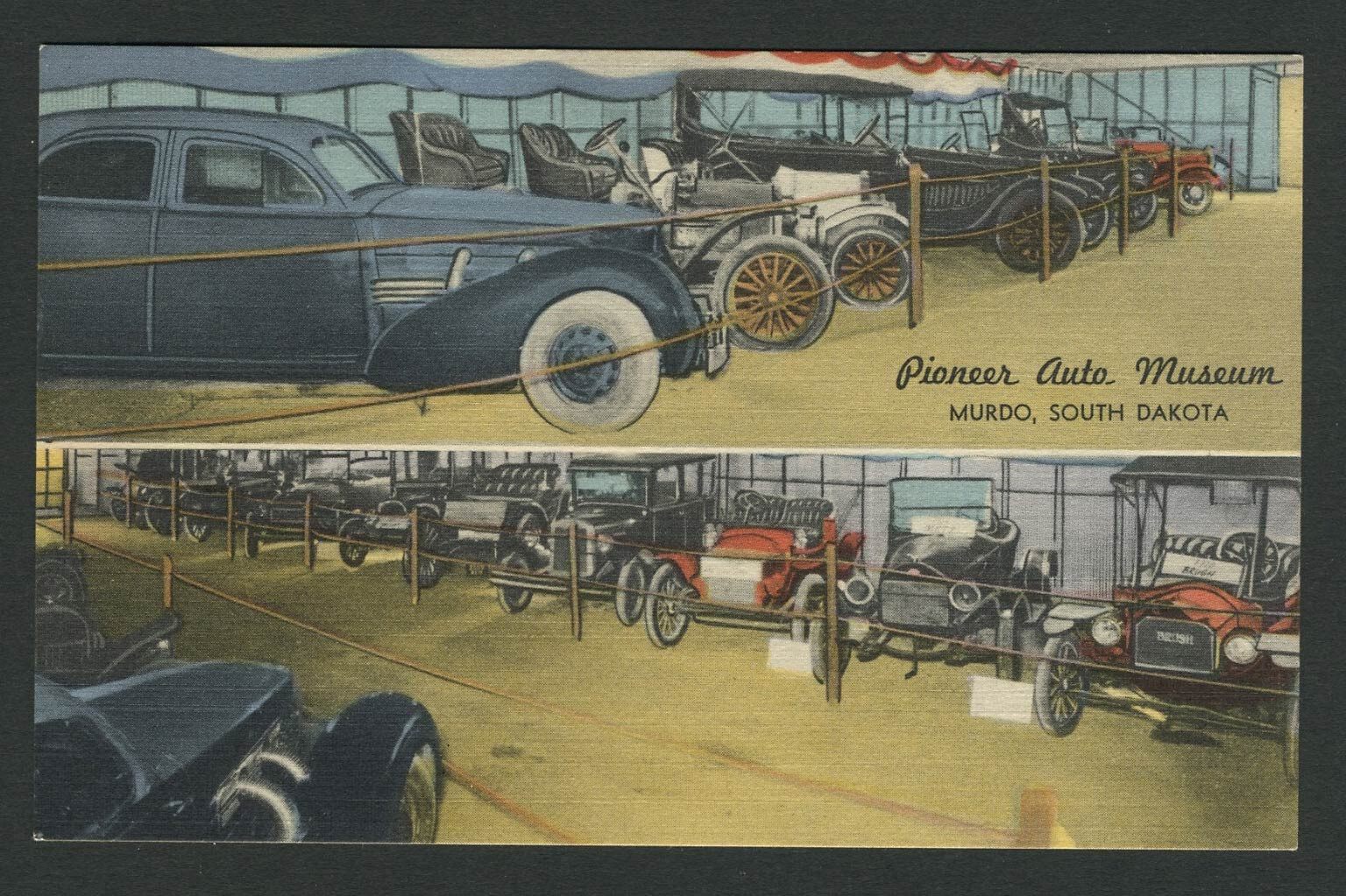 Murdo SD: 1950s Linen Postcard PIONEER AUTO MUSEUM – Over 60 Cars 1901-1955