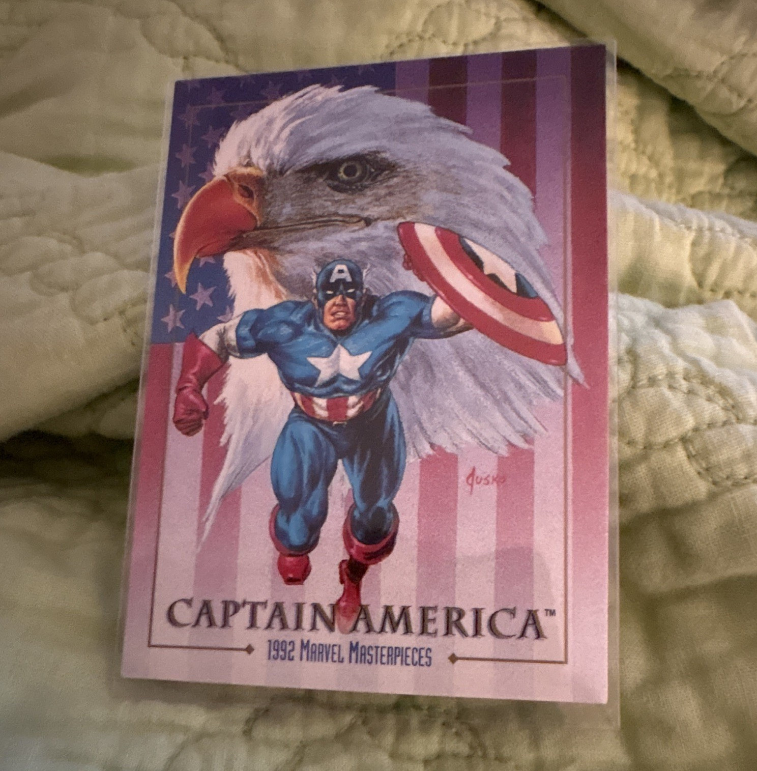 SkyBox 1992 Marvel Masterpieces Captain America Card #16 Joe Jusko, English