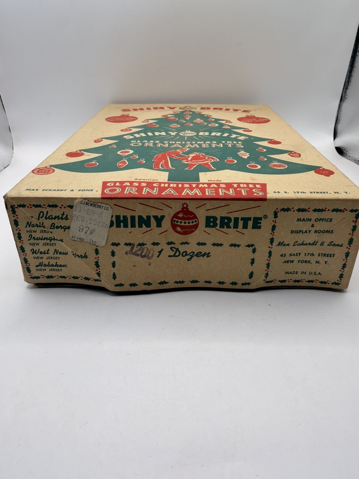 Vintage EMPTY BOX Shiny Brite Glass Christmas Tree Ornament Display Santa MCM