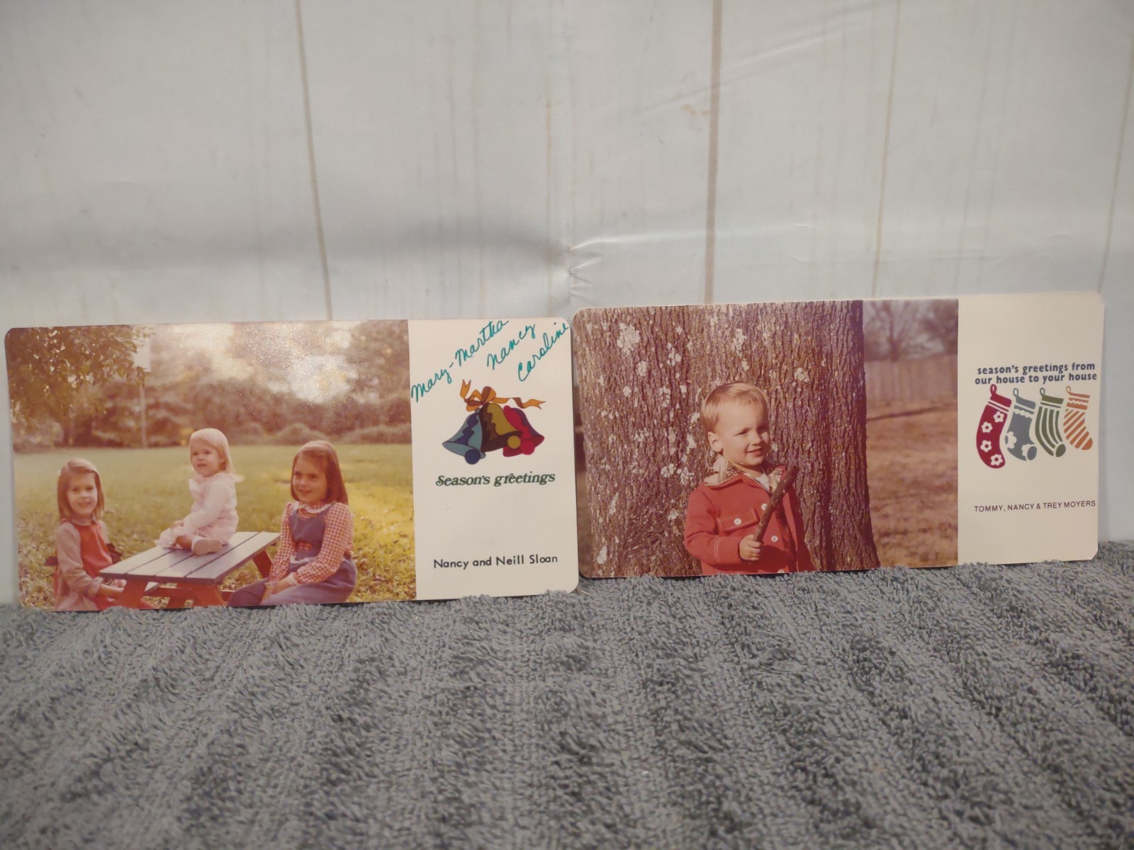 2- Two 1960s Christmas Cards Color Smiling Kids Vintage Photo Pictures 🎄🎄
