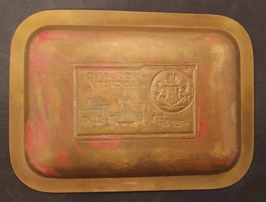 Antique 1915 Holland Society Of New York Bronze Trinket Dish