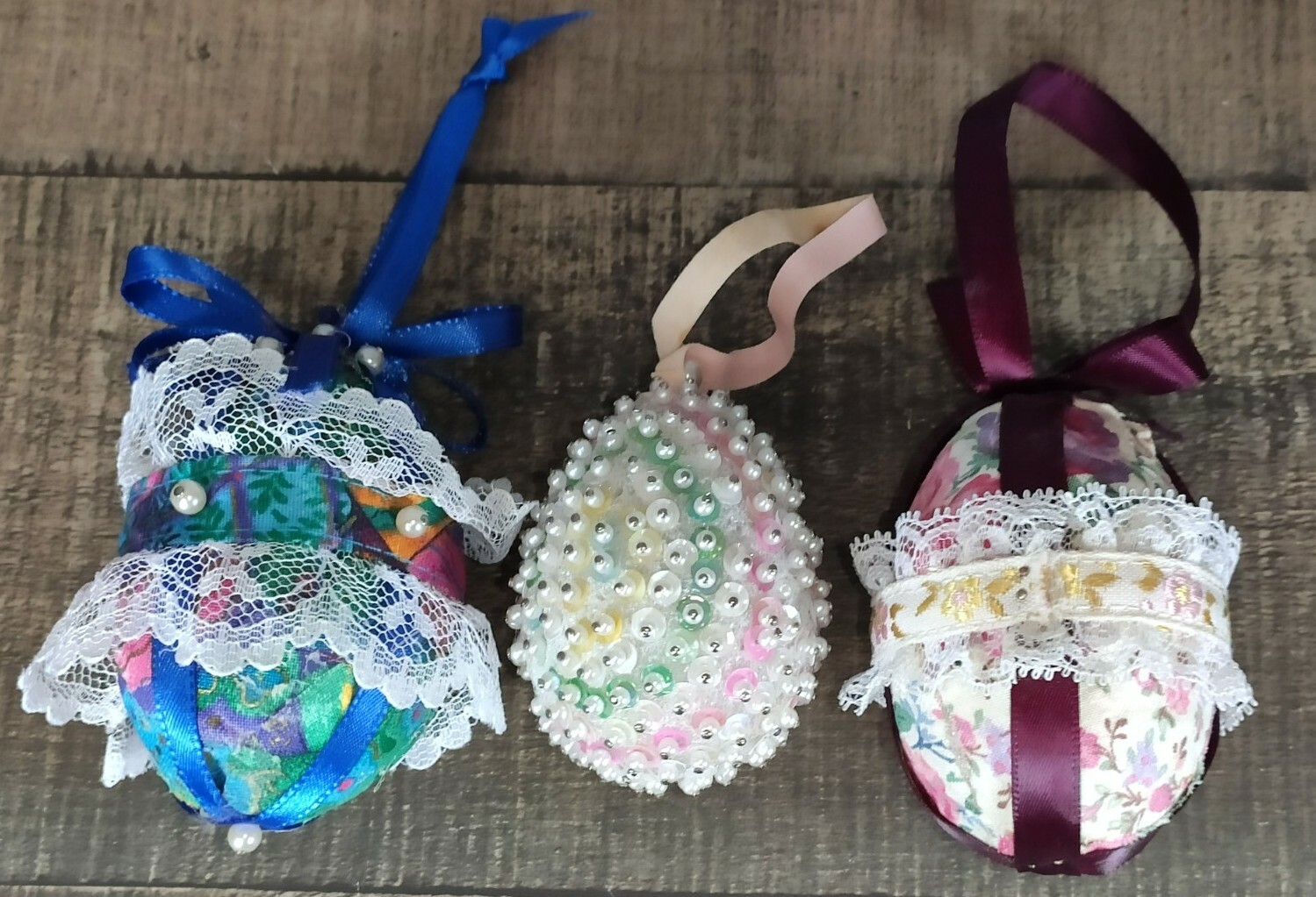 3 Handmade Easter Christmas Ornaments Fabric And Pin 2½”-3¼” Tall