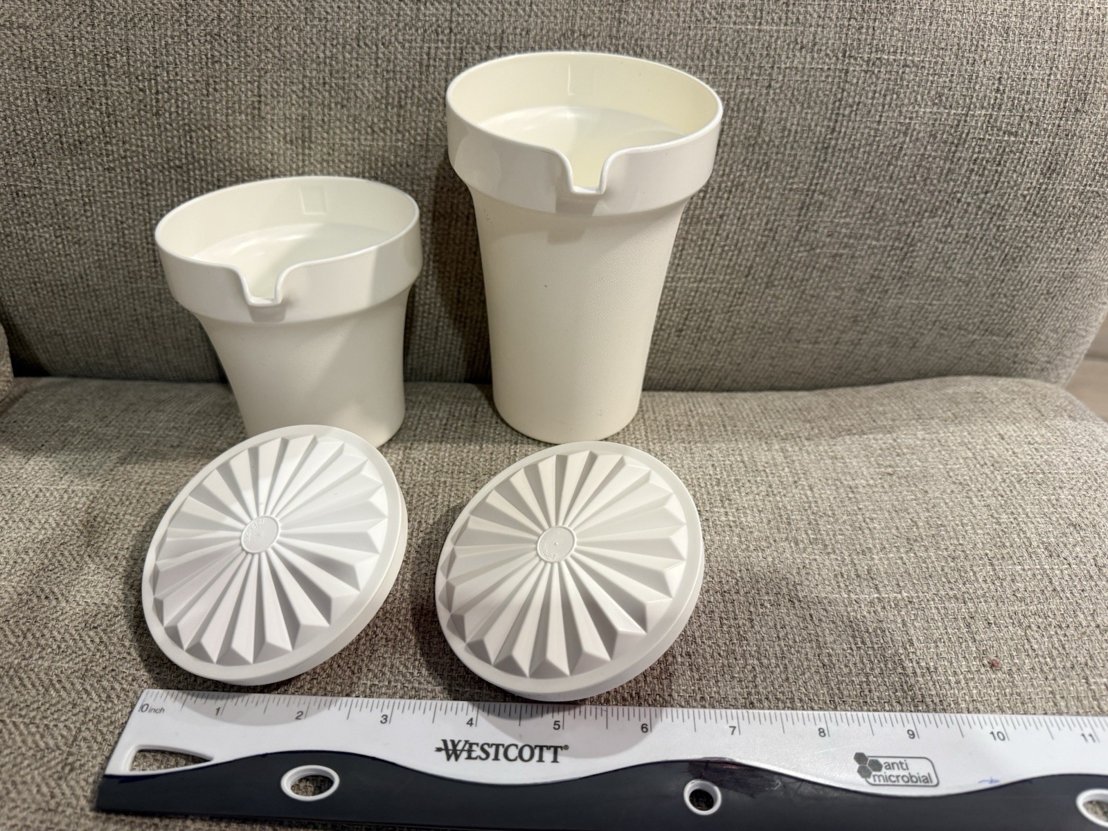Vintage Tupperware Red Push Button Creamer and Sugar 1209-4 and 1210-5