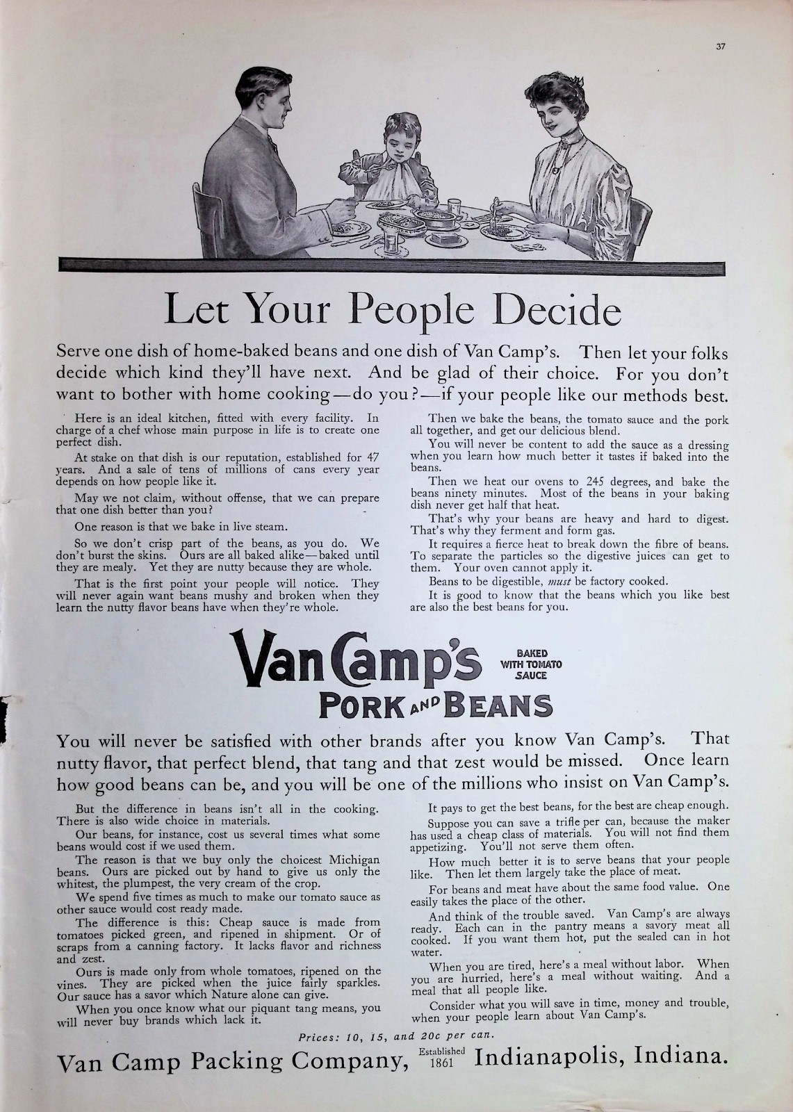 Original 1913 Van Camp’s Pork and Beans Ad Indianapolis Indiana Food Grocery