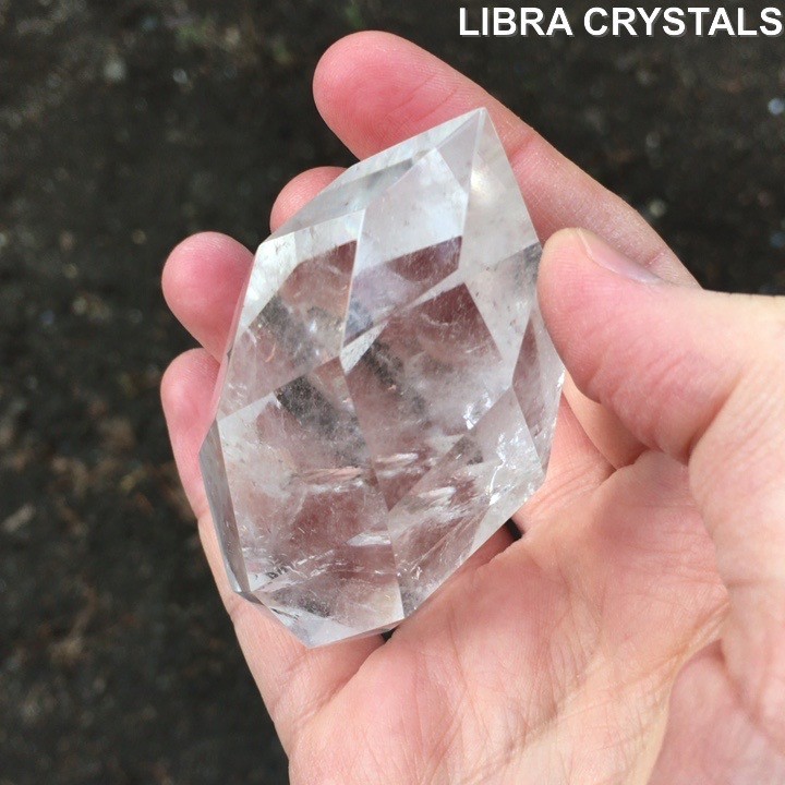 Faceted Clear Quartz Crystal Point Polished Gem Cut Quartz Freeform Generator