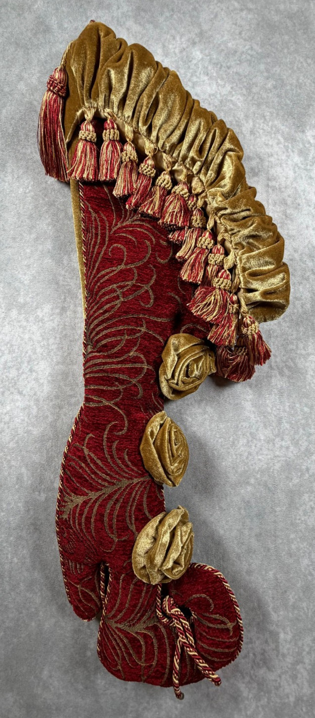 Serendipity Christmas Stocking Red Gold Victorian High Heel Tassel Brocade