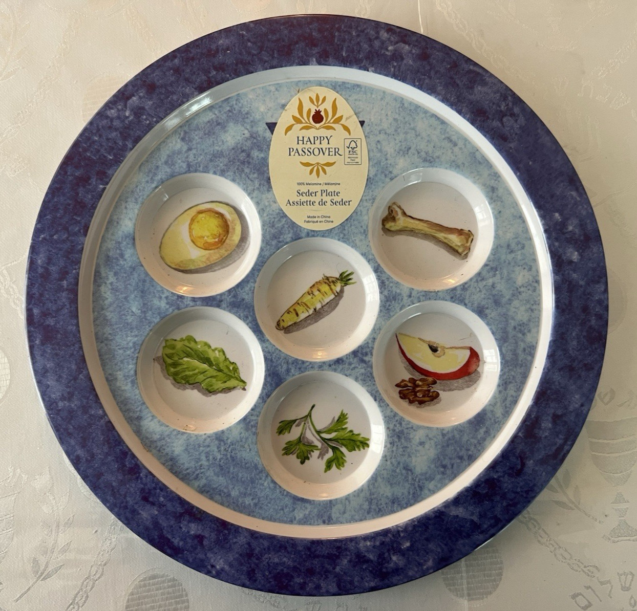 Kosher for PASSOVER Pesach SEDAR Plate 12″ Colorful Blue Design 100% Melamine