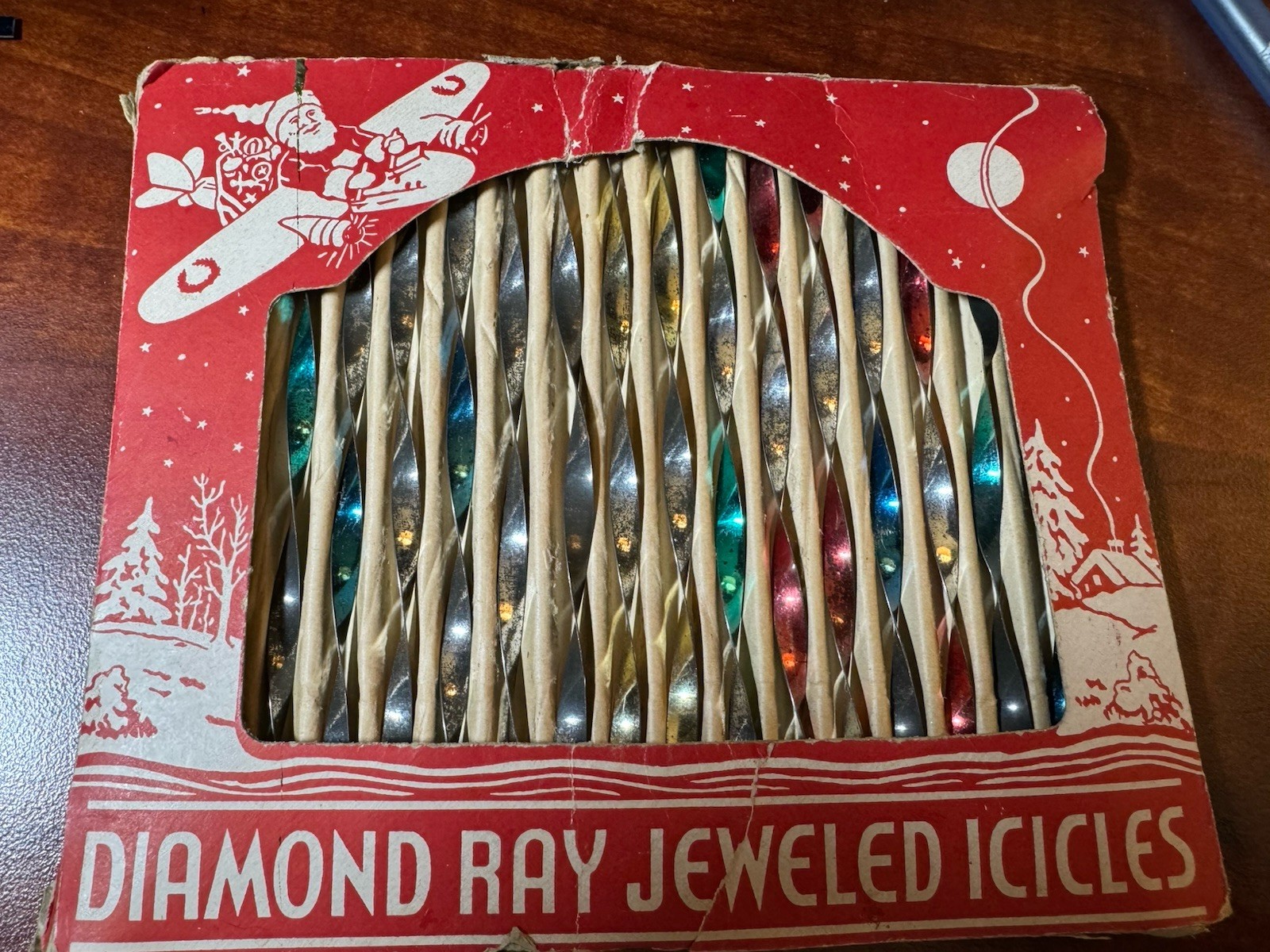 1 Box Vintage Diamond Ray Jeweled Icicles Twisted Metallic Christmas Ornaments