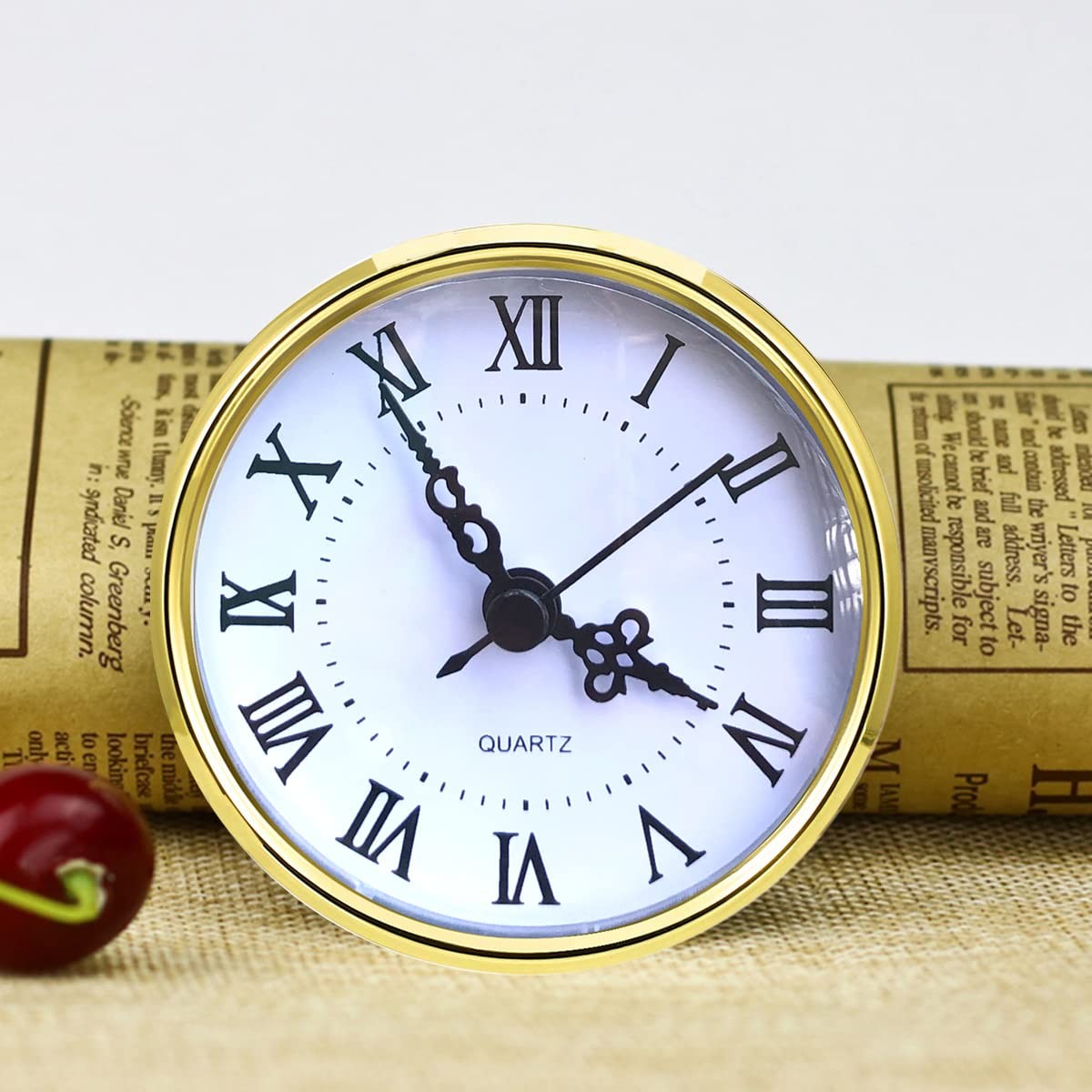 HILLHOME Mini Clock Insert 3-1/2 Inch (90 mm) Round Quartz 3.5 inch, Gold