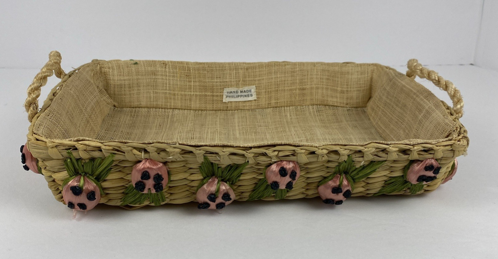 VTG Decorative Casserole Dish Carrier Holder 13X9 Woven 3D Strawberries Handles