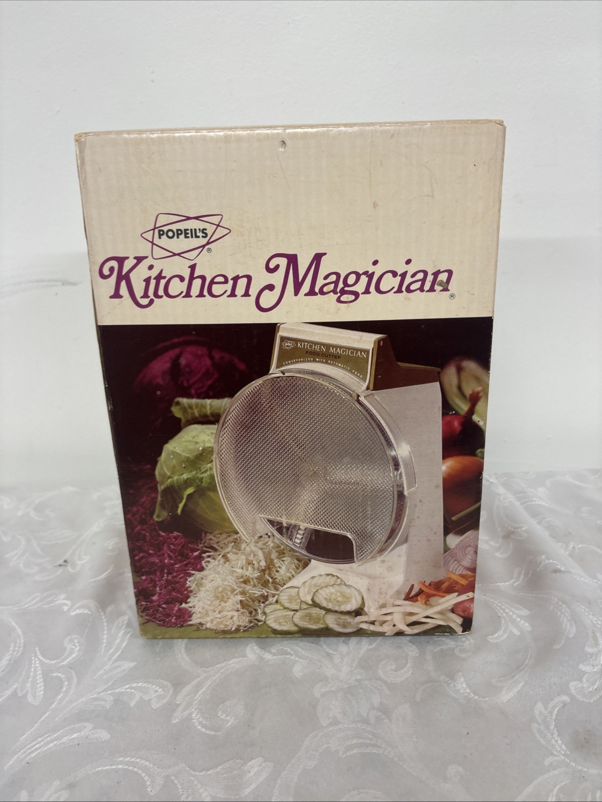 Vtg 1970 Popeil’s Kitchen Magician Food Cutter Slicer Shredder w/Original Box
