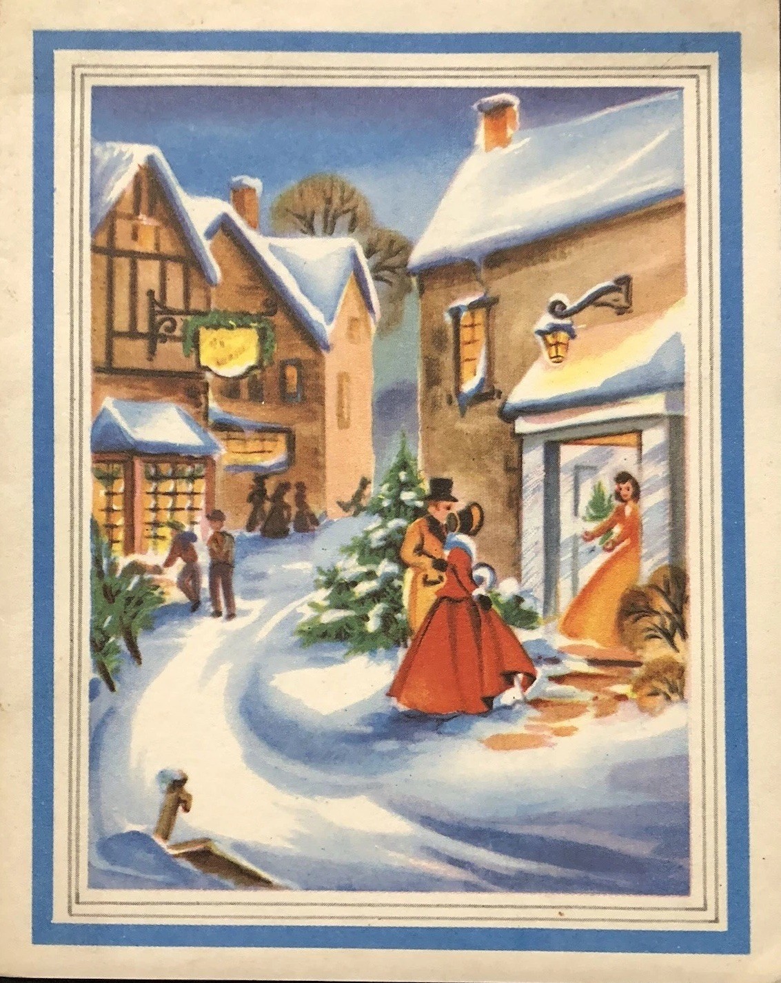 VTG Christmas Greeting Card A-Meri-Card Evening Holiday Visits Snow Covered Tree