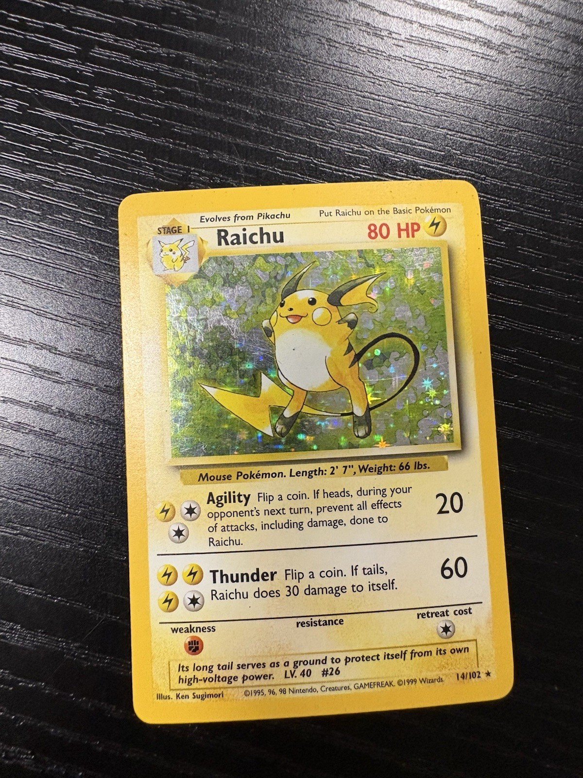 Raichu 14/102 Base Set Holo Pokemon Card Moderate Play