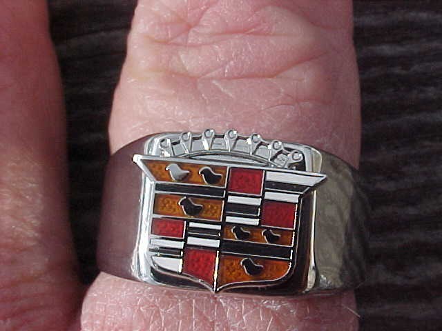 Cadillac Crest Silver Chrome Ring Size #13 NOS Unique Logo Hi-Quality Custom