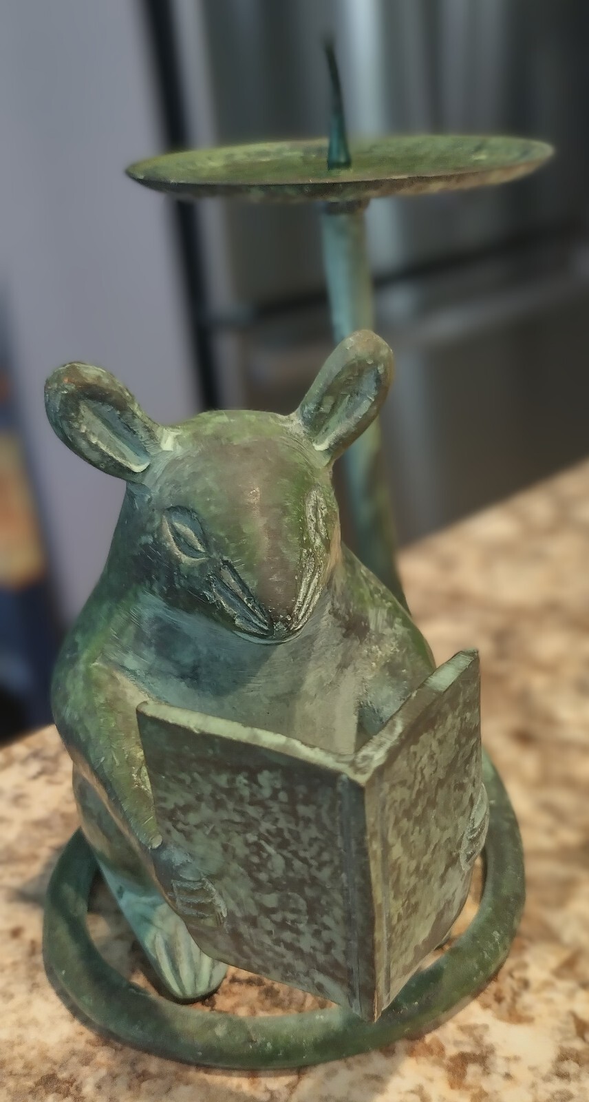 Bronze Reading Mouse Candleholder Archana Crafts India Hand Crafted