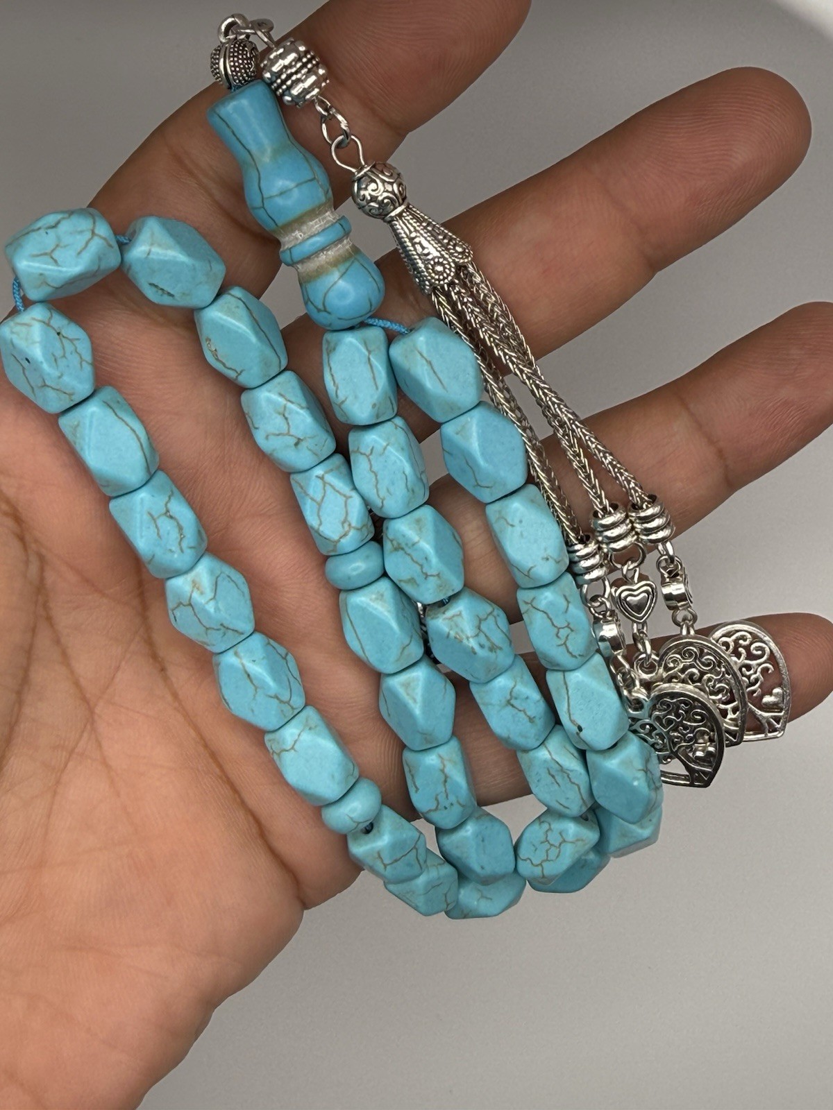 Natural Turquoise Gemstone Tasbih Prayer Beads مسبحة فيروز طبيعي