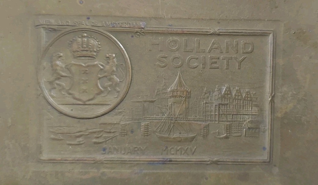 Antique 1915 Holland Society Of New York Bronze Trinket Dish