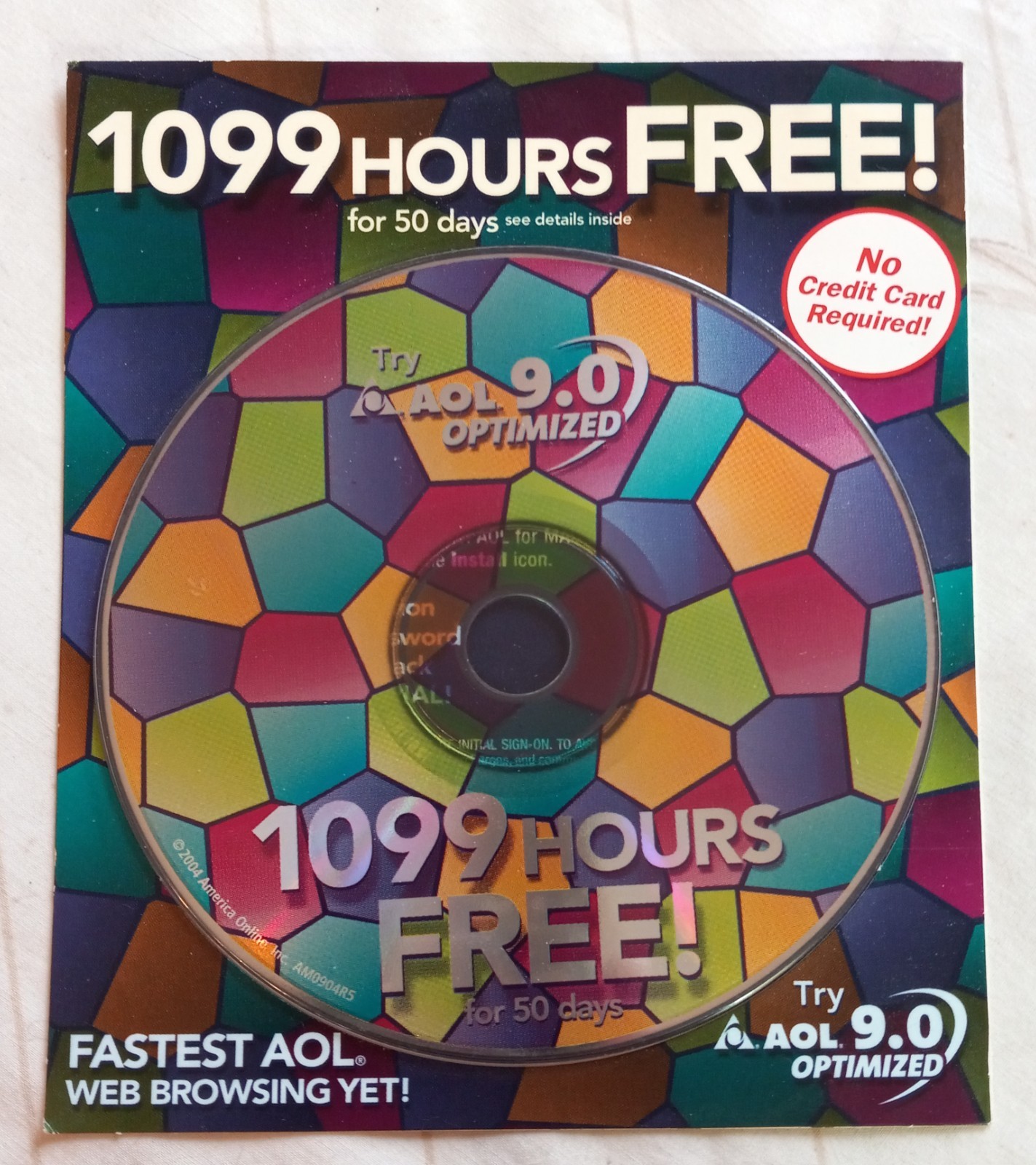 AOL disc, internet access, setup disk, 9.0 optimized. RARE, Stained Glass.