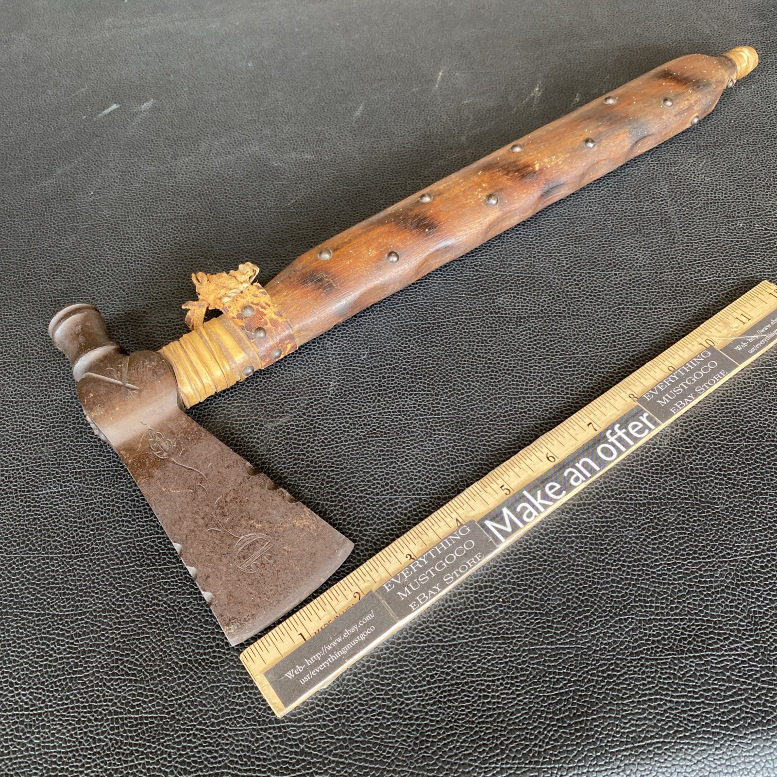 maybe Reproduction? Native American Plains Pipe Tomahawk Engraved Glass Beads