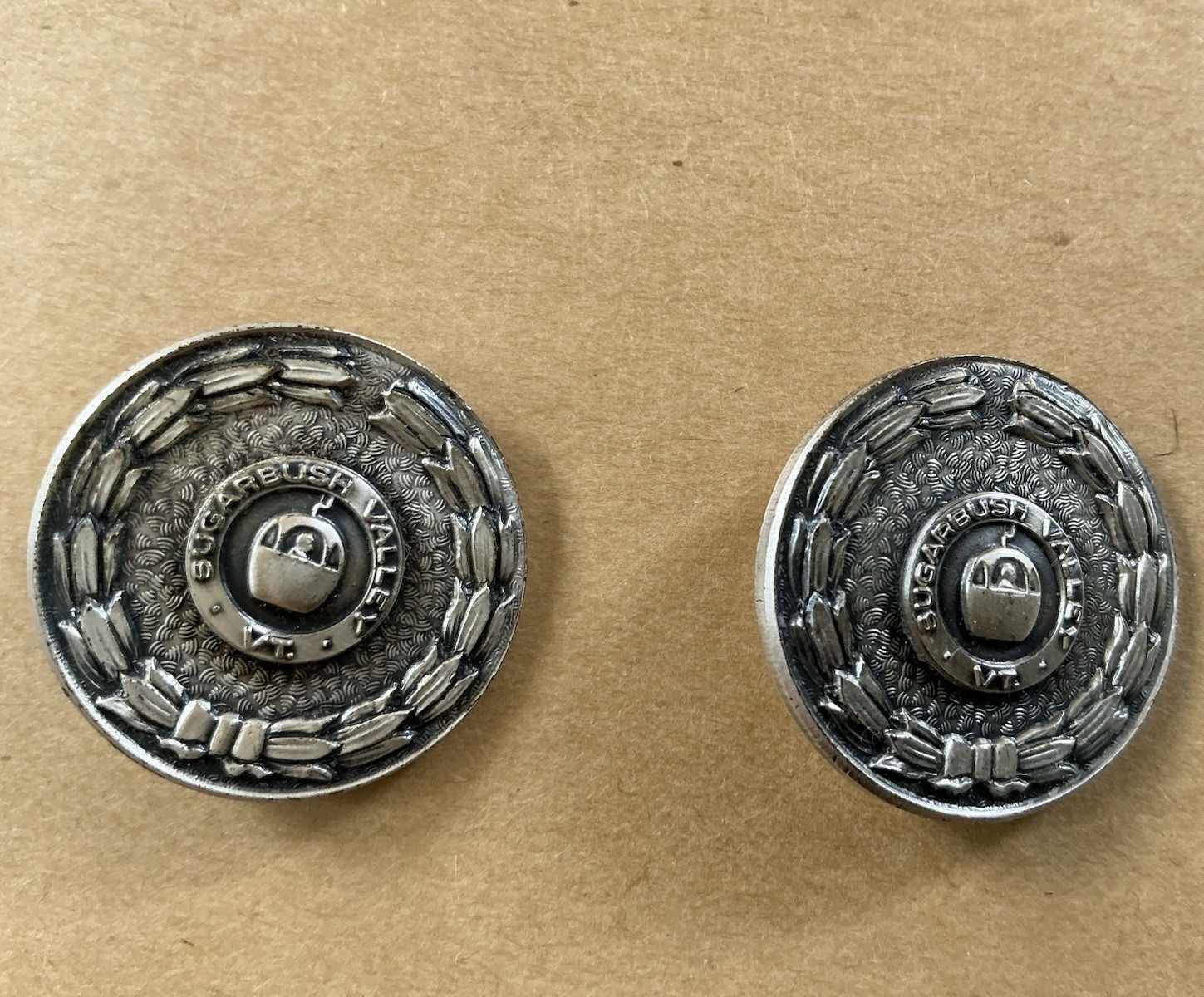 Sugar Bush VT Lot Round Silver Metal Shank Buttons, Relief Style