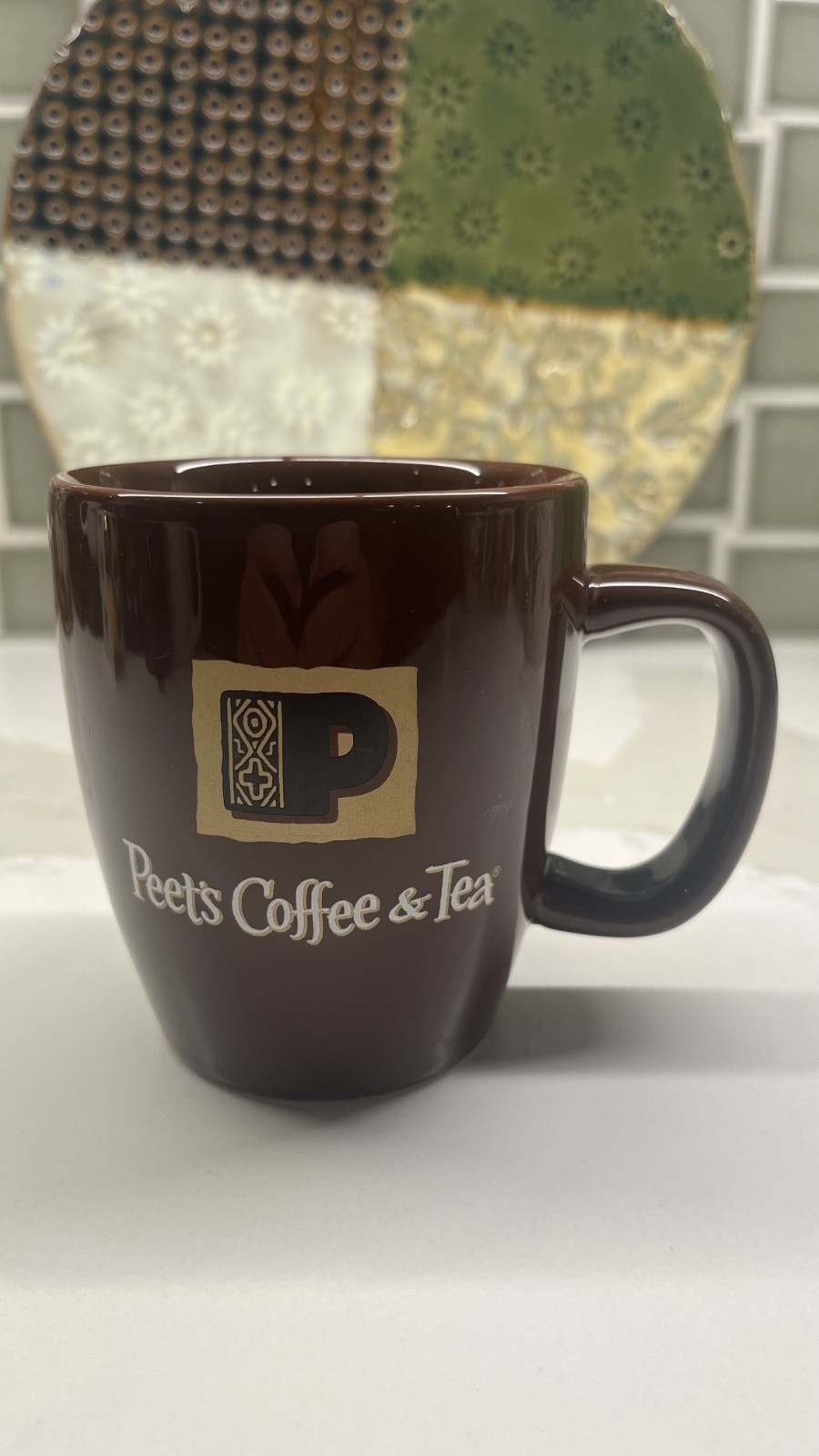 Peet’s Coffee & Tea Mug Brown Stoneware Bodum Logo Coffee Cup 12oz