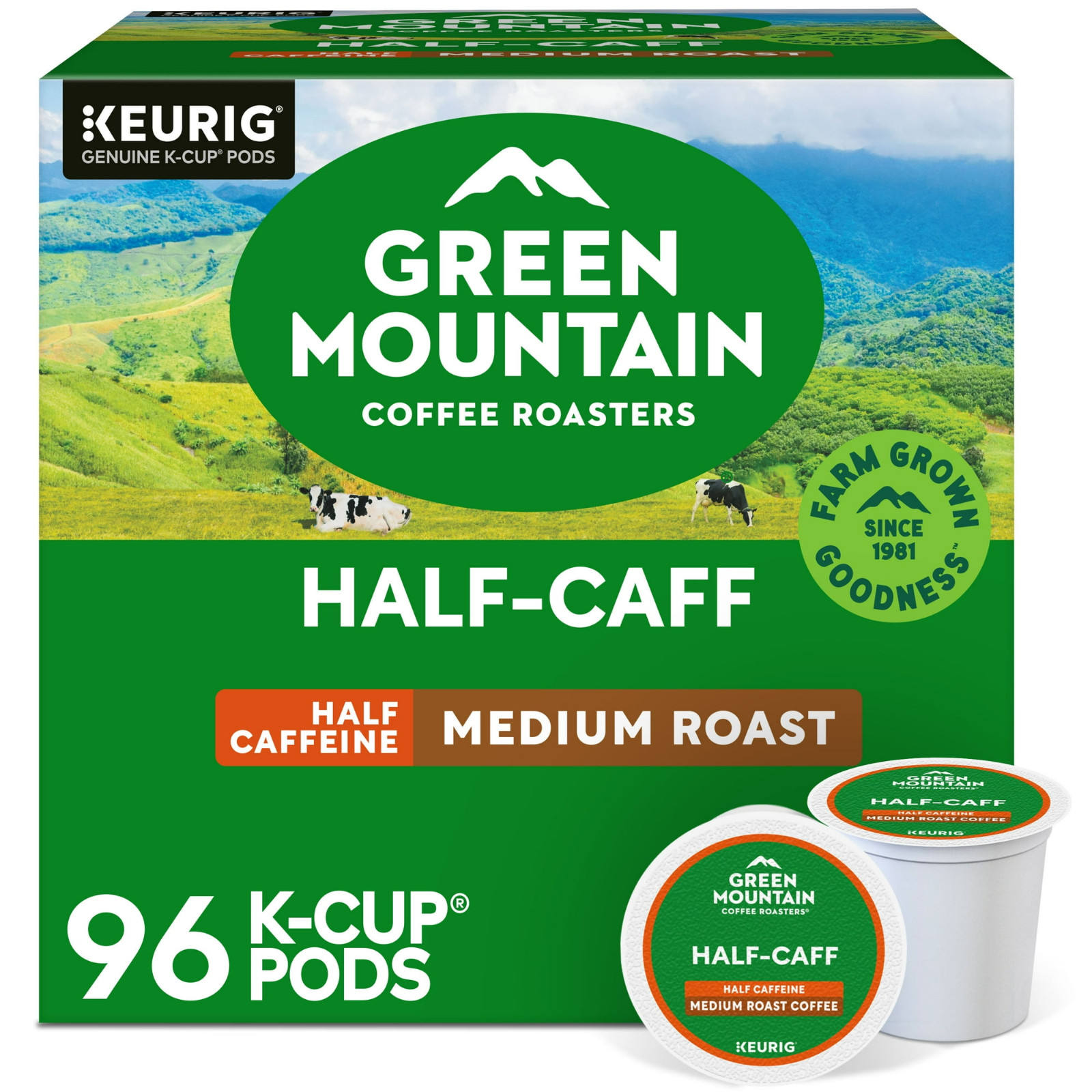Green Mountain Half Caff Medium Roast K-Cup Coffee Pods, 24 ct (4-Pack Combo)