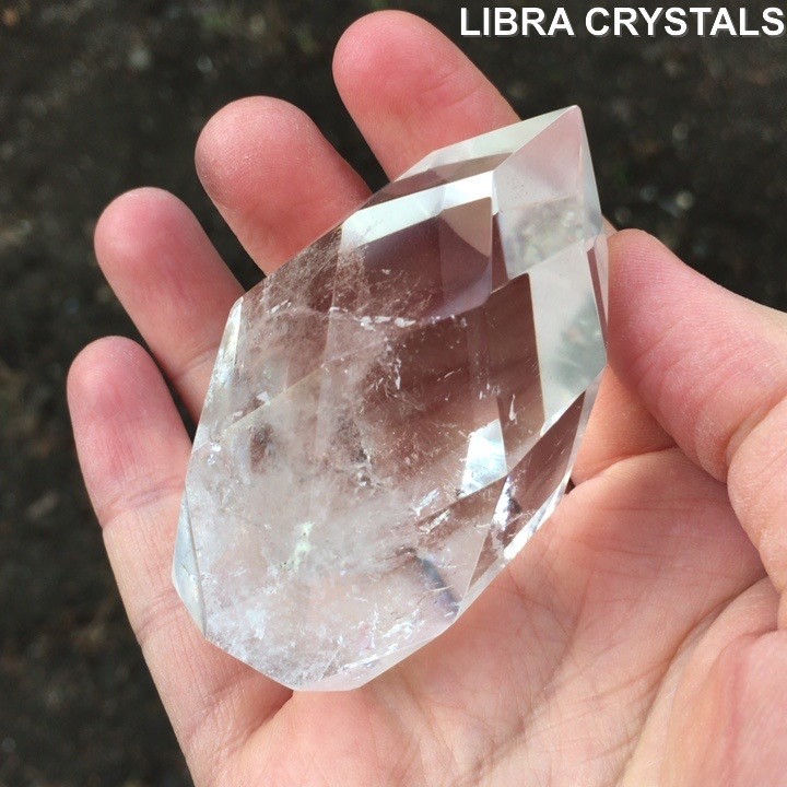Faceted Clear Quartz Crystal Point Polished Gem Cut Quartz Freeform Generator