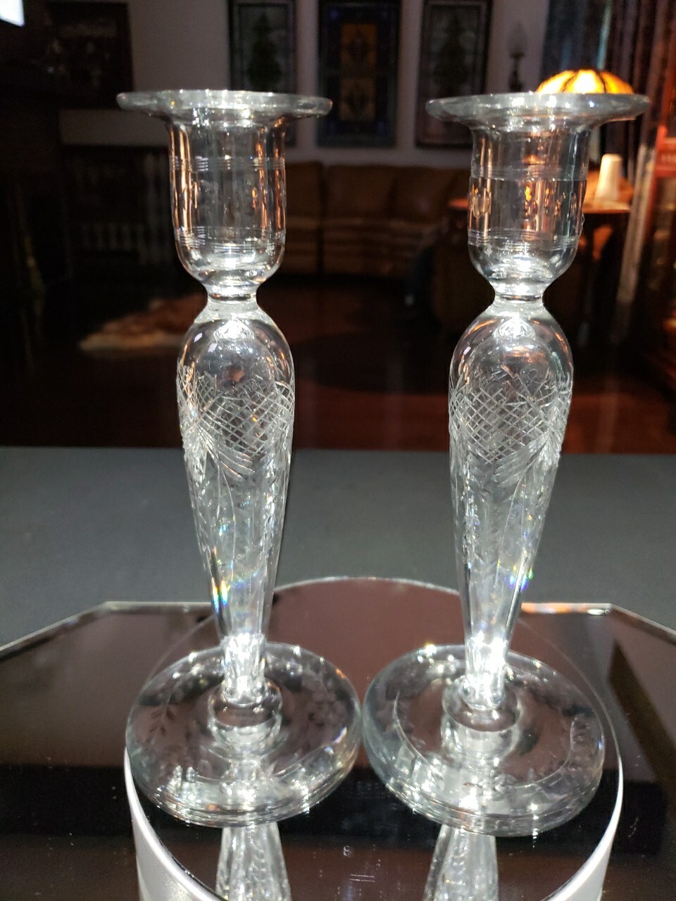 9″ Candlesticks Candle Holders American Brilliant cut Glass crystal Pairpoint