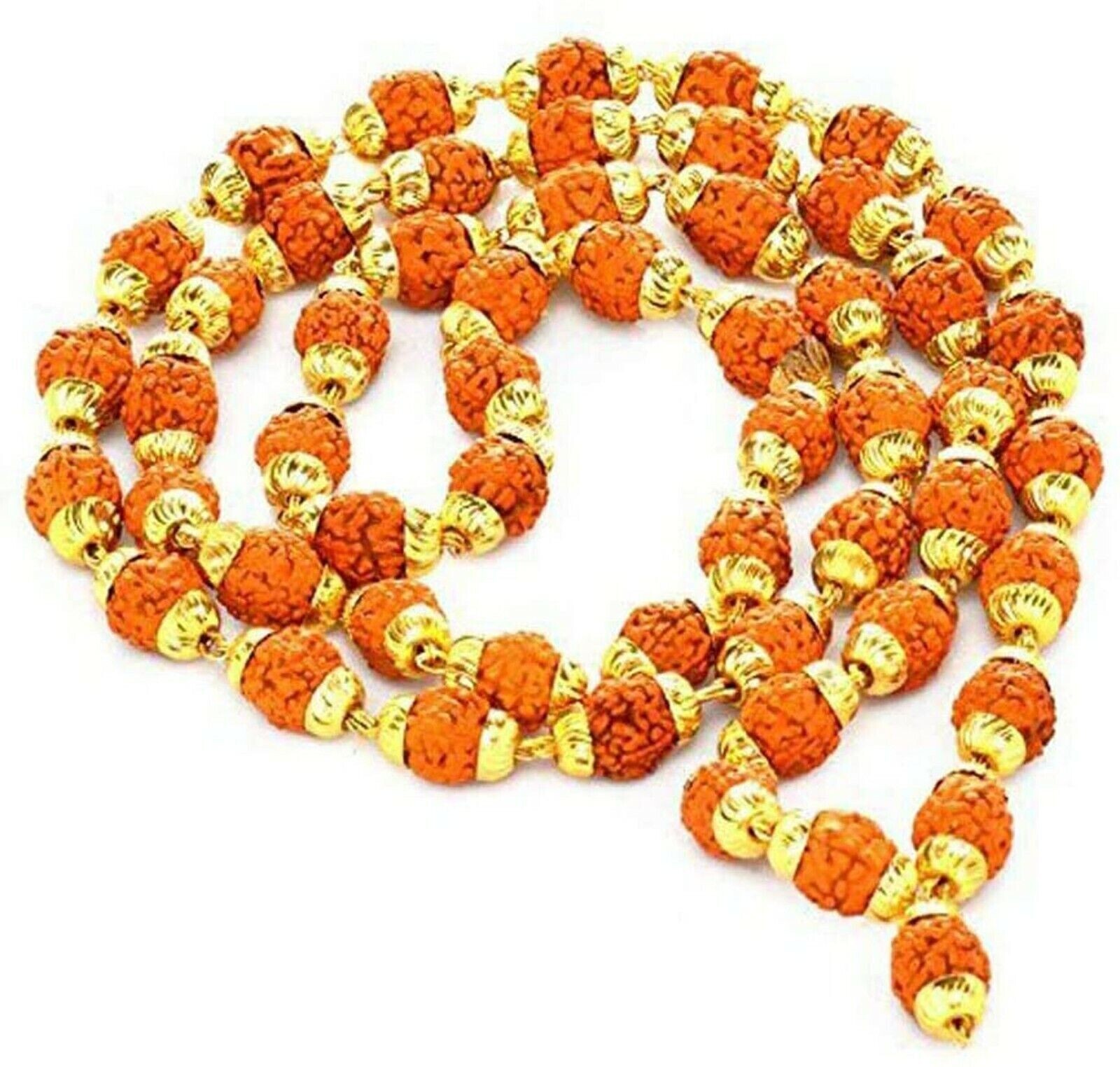 Prayer Rosary 5 Mukhi Beads Rudraksha Yoga Mala Gold Plated Cap Japa Mala L-18″