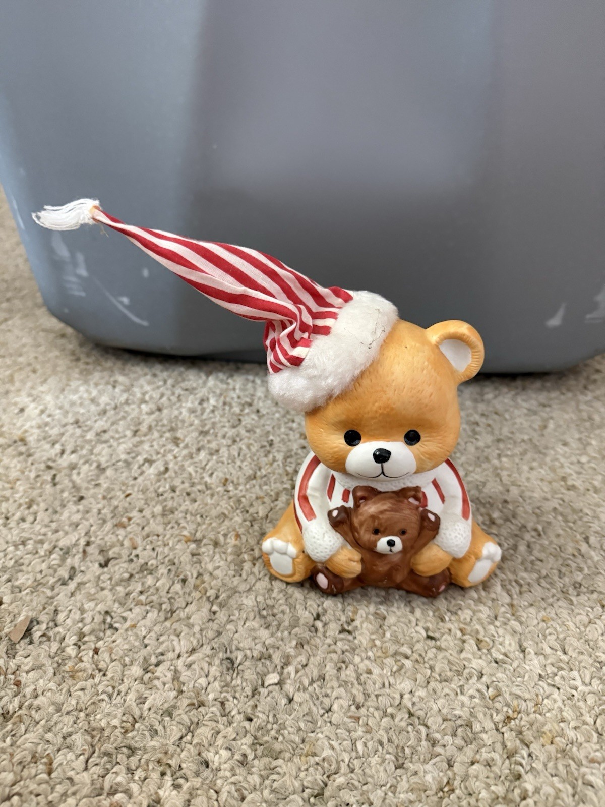 Vintage Ceramic Bear Figurine in Striped Pajamas
