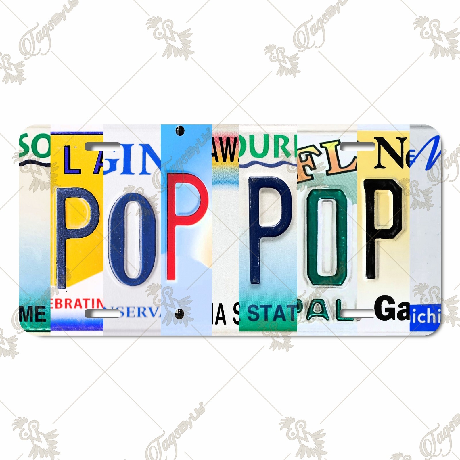 Pop Pop Letter Art Front Vanity License Plate LP-TL077