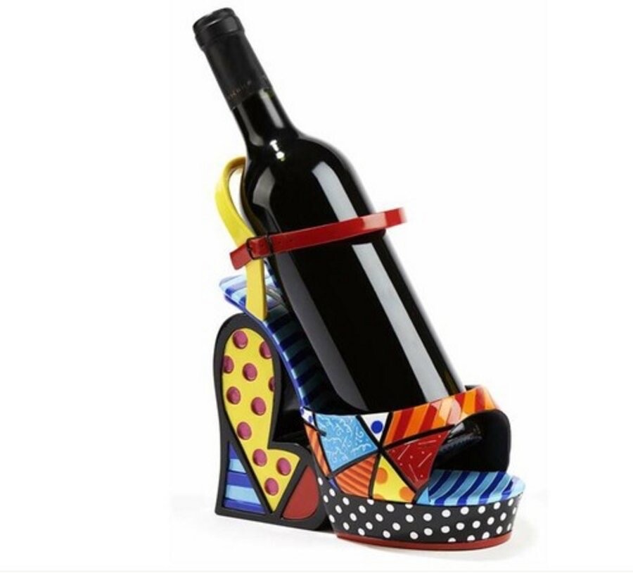 ROMERO BRITTO PLATFORM SHOE WINE BOTTLE HOLDER RETIRED IN BRITTO BOX NEW