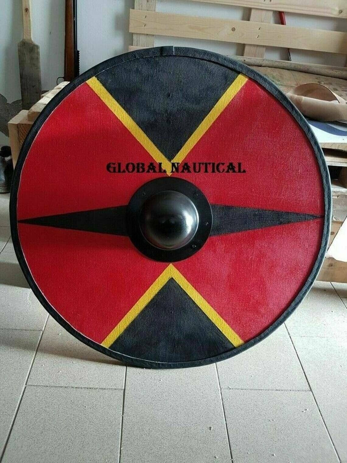 Medieval Round Shield Viking Unique battle Design Roun d Wooden 24″ Best Gift