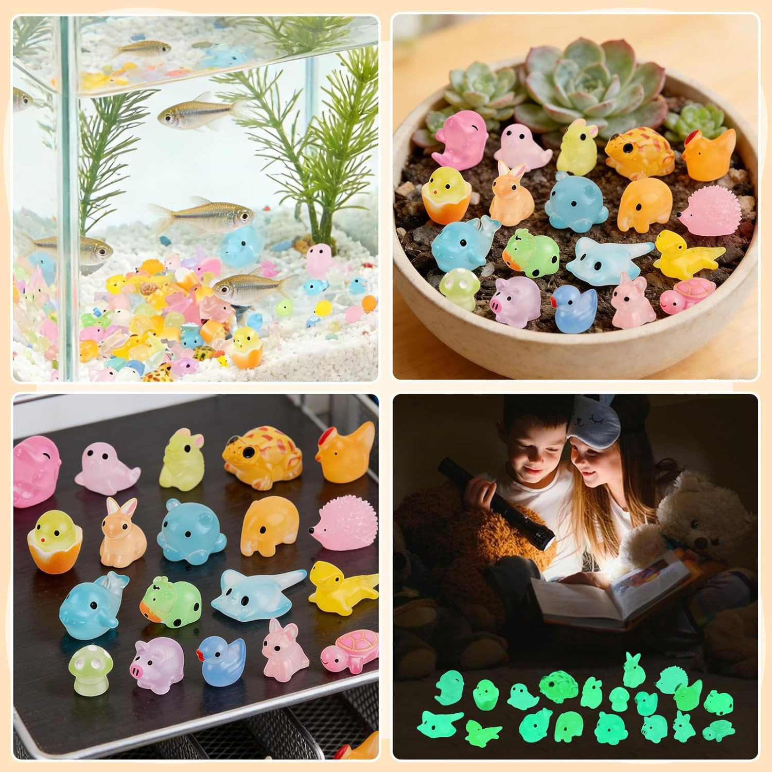 100Pcs Luminous Mini Resin Animals Bulk, 20 Styles Glow in the Dark Plastic Tiny