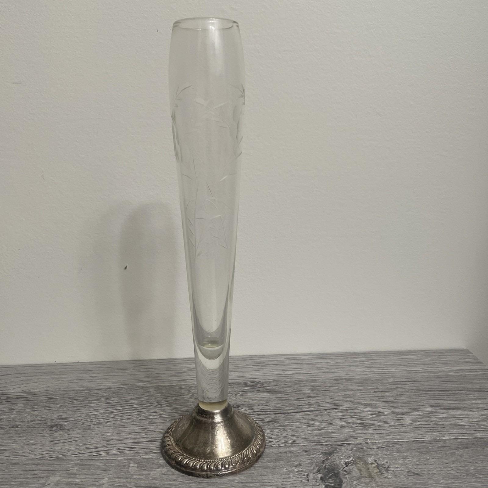 Duchin Creation Sterling Silver Etched Glass Floral Bud Vase Vintage