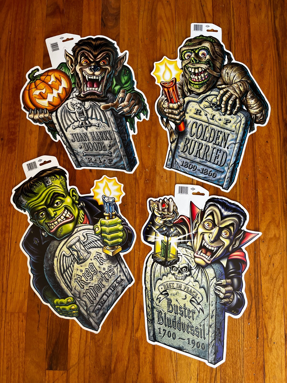 Beistle Halloween Vampire Wolfman Mummy Frankenstein GRAVYARD GHOULS Diecut LOT