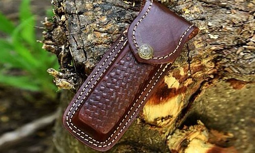 5″ Dark Brown Leather Sheath for Buck 110 Pocket Folding Knife Pouch Cover