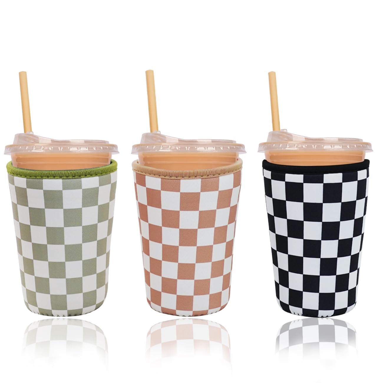 3 Pieces Reusable Insulated Neoprene Iced Coffee Cup Sleeve, Durable Drink Sl…