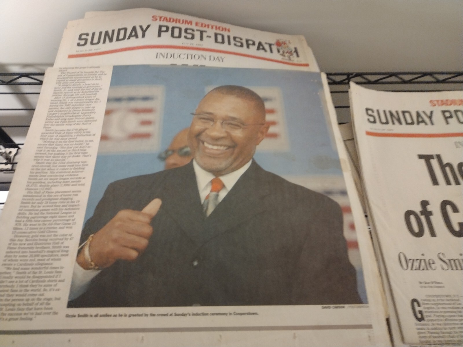 07/28/02 2002 Ozzie Smith STLCardinals STADIUM Edition HALL OF FAME Newspaper