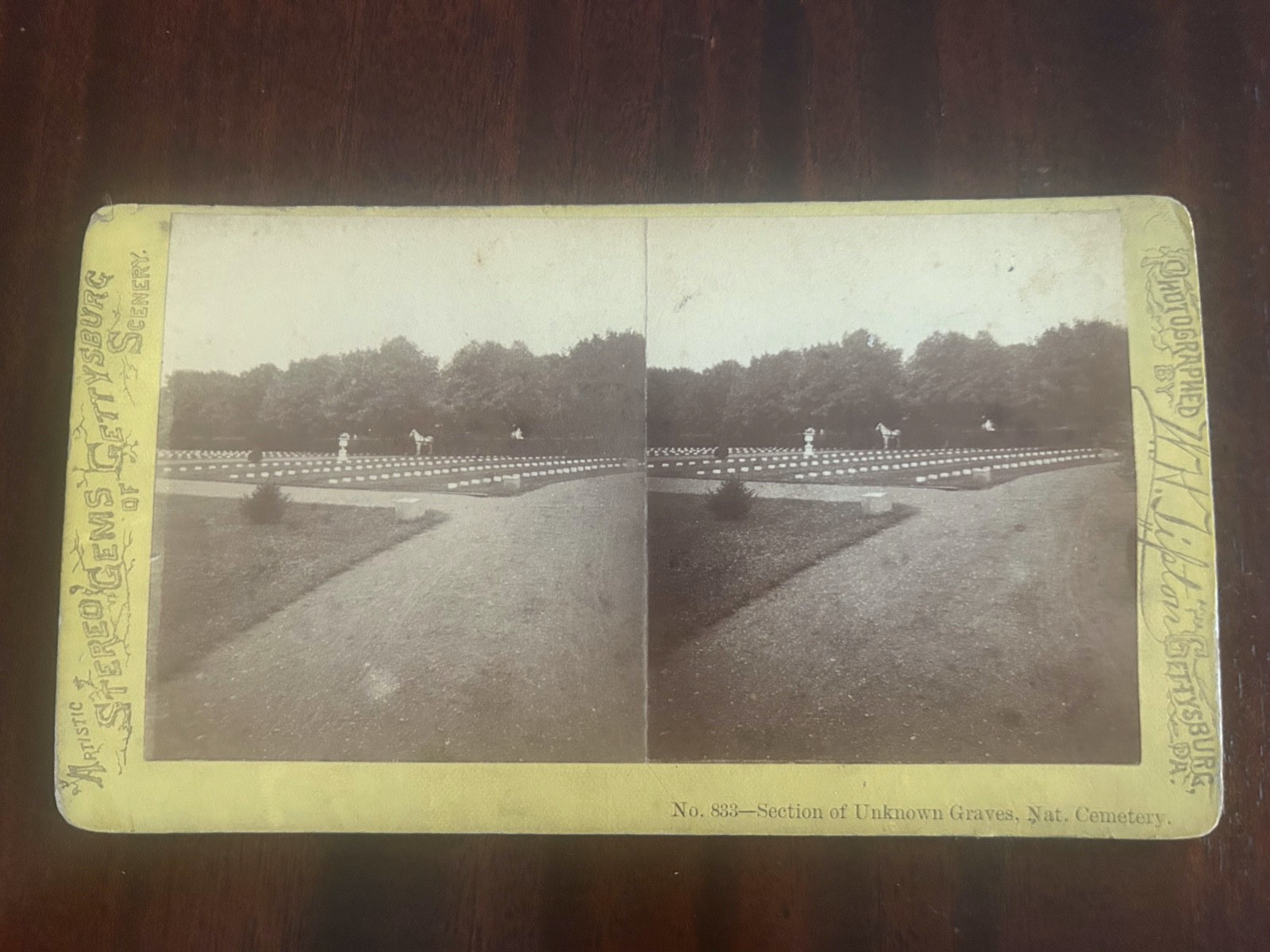 Stereoview W H Tipton Gettysburg No 833 Section of Unknown Graves Nat. Cemetery