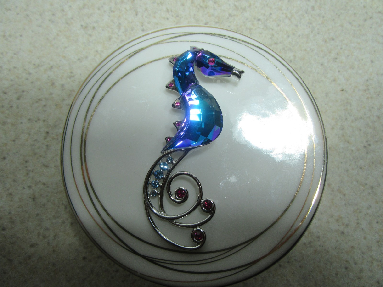 Swarovski Swan Signed Silver Tone Multi-Color Crystal Seahorse Brooch Pin