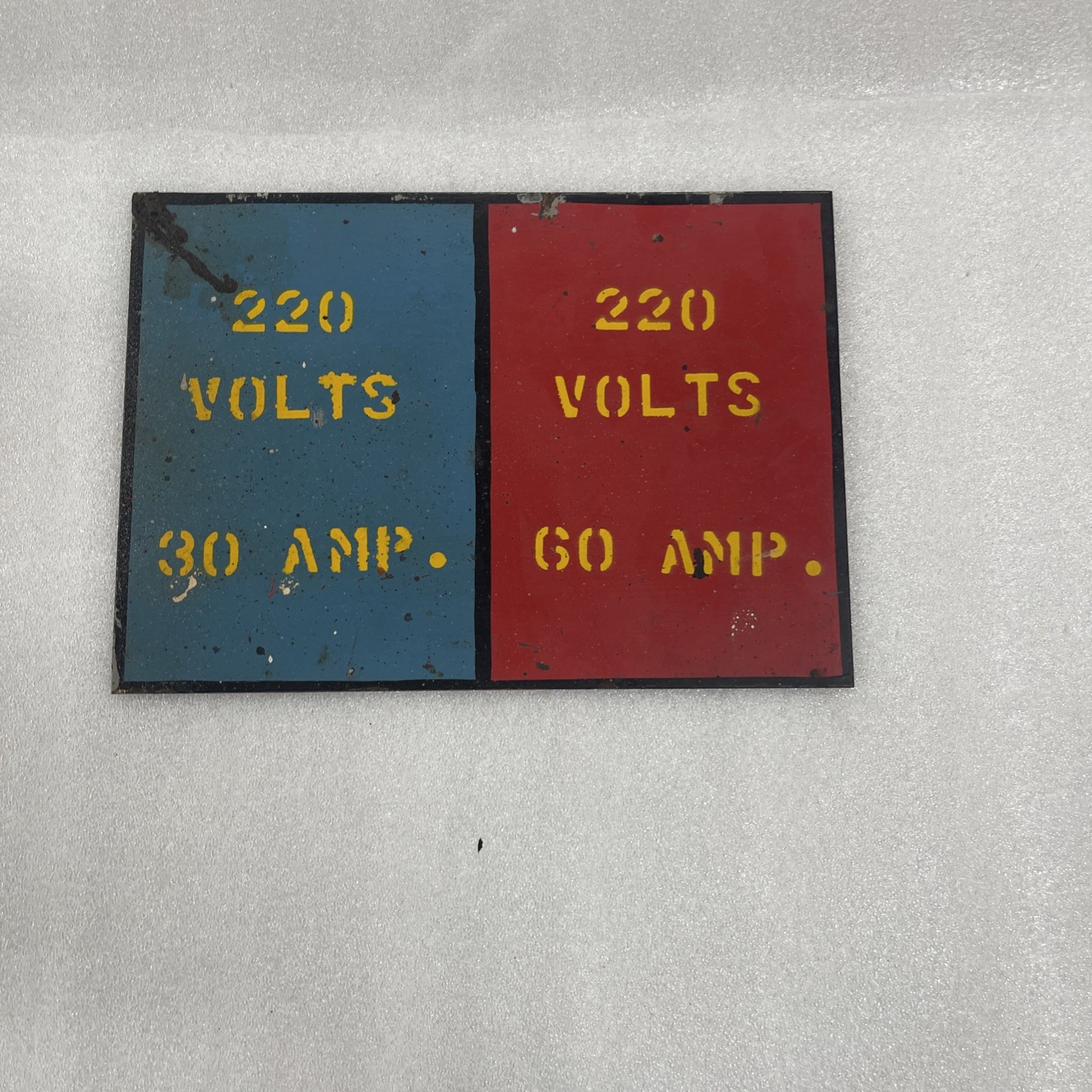 Vintage Caution 220 Volts 30/60 Amp Factory Sign Board Porcelain Enamel Blue Red