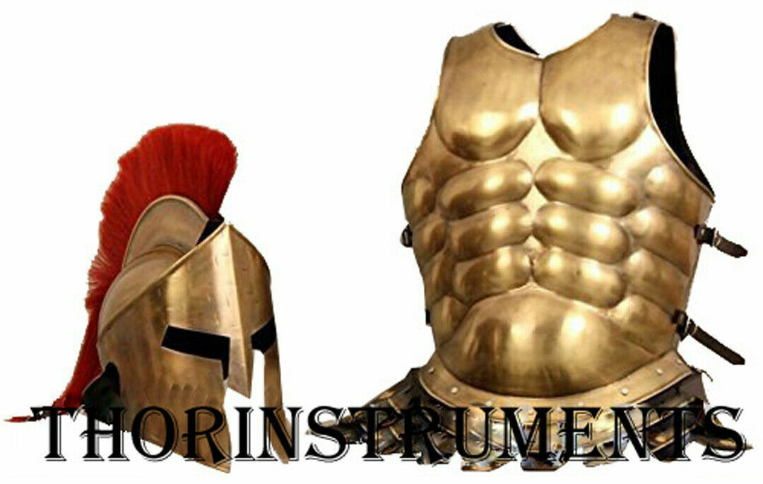 Muscle Jacket With Armor Spartan Helmet Brass Christmas Medieval Costume
