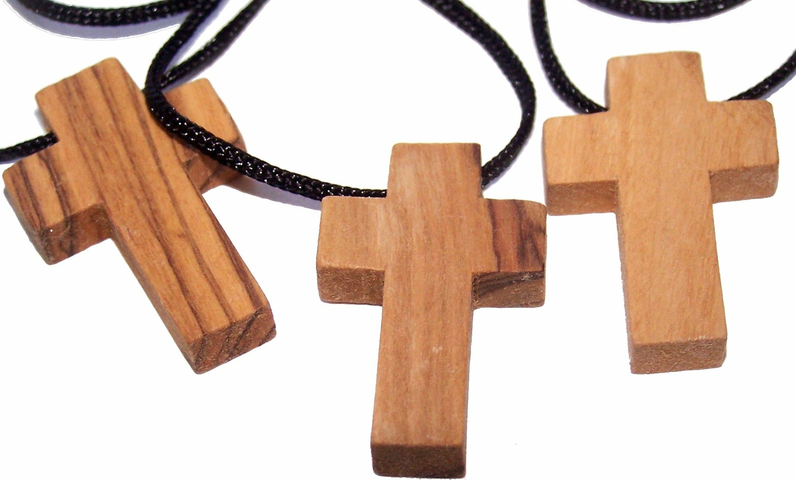 3 x Olive wood Crosses necklaces – with 3 Certificates and Lord prayer cards