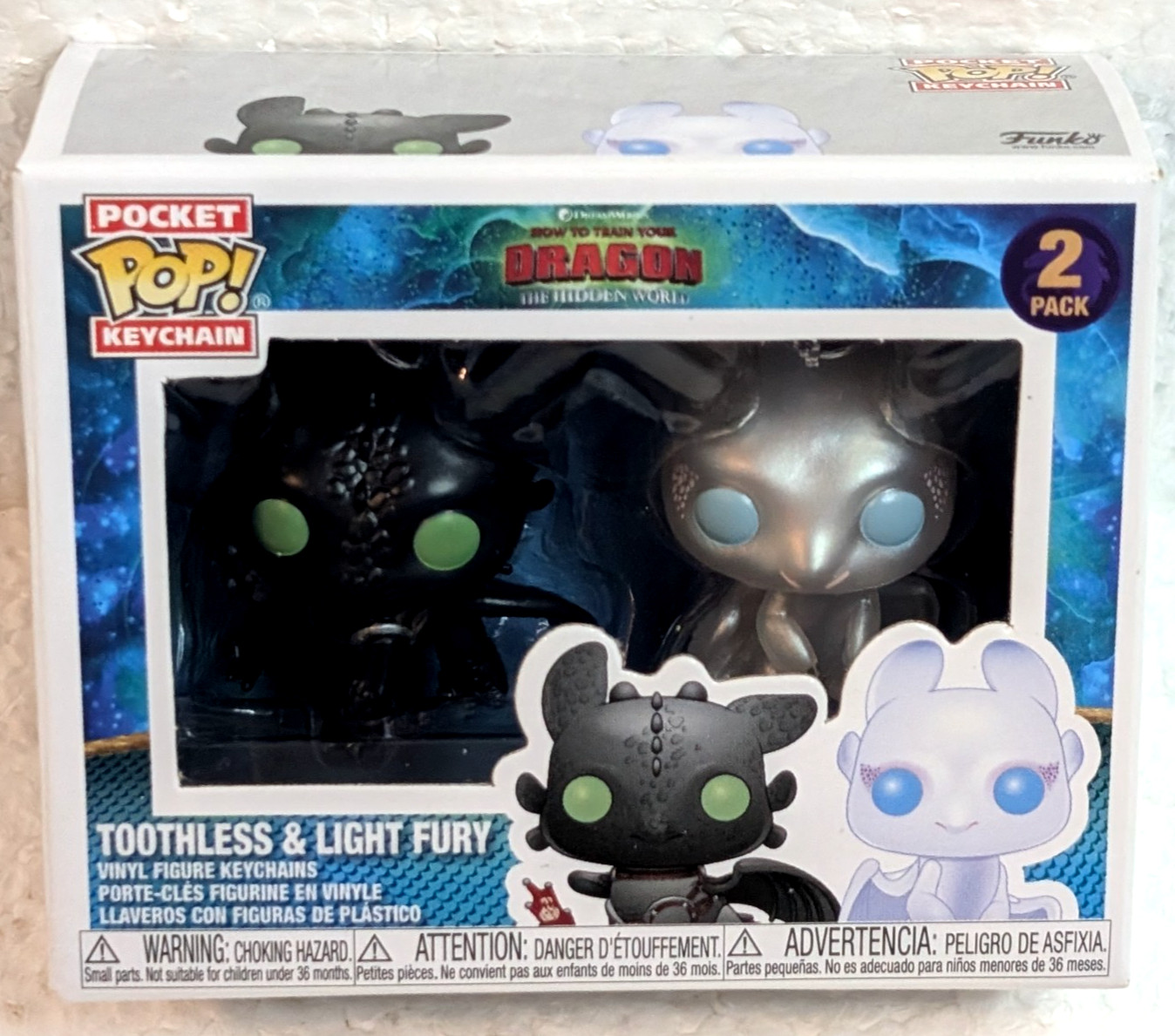 FUNKO Pop Pocket Keychain How To Train Your Dragon Toothless & Light Fury 2 Pack