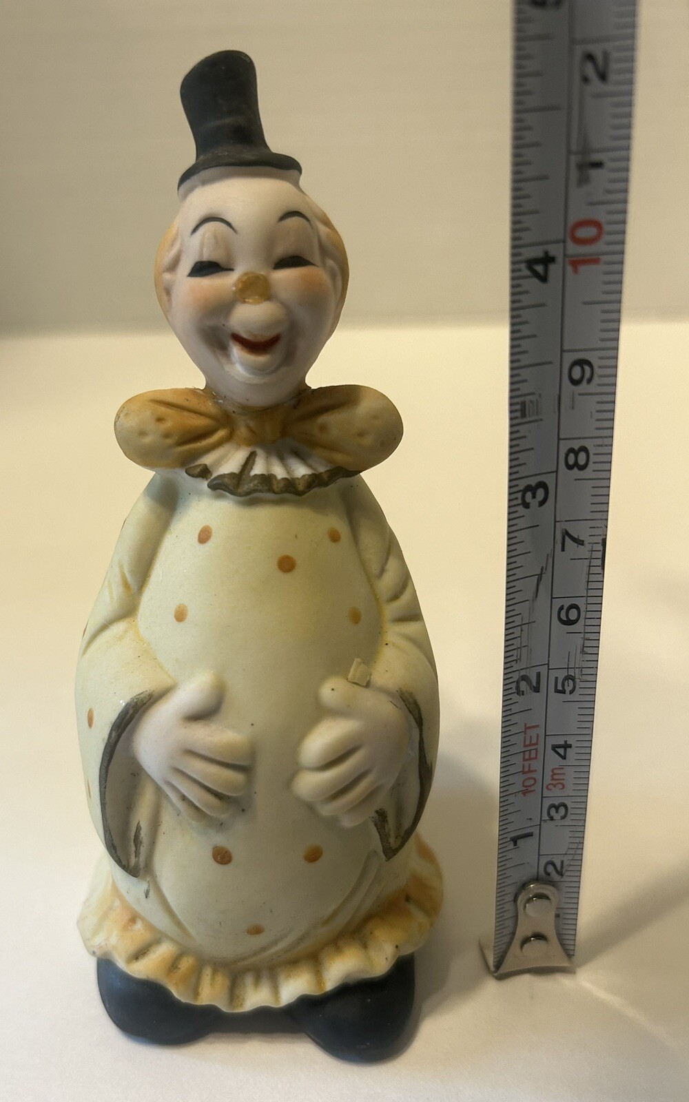 Vintage Bisque PORCELAIN CLOWN BELL Happy Big Belly Pale Yellow Hand painted