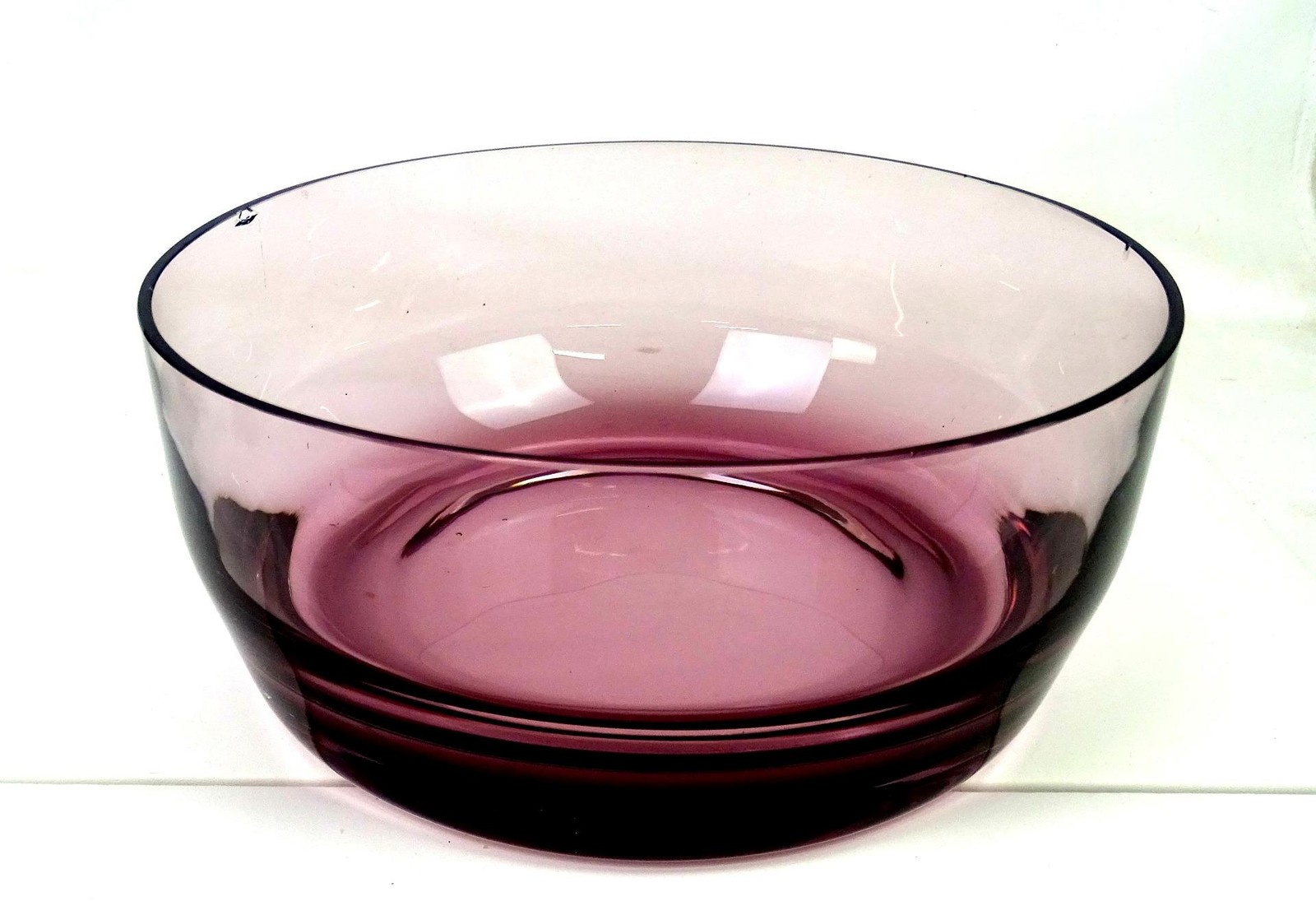 Studio Art Glass Amethyst With Clear Weighted Base Heavy 7 7/8″ Round Bowl 1950-