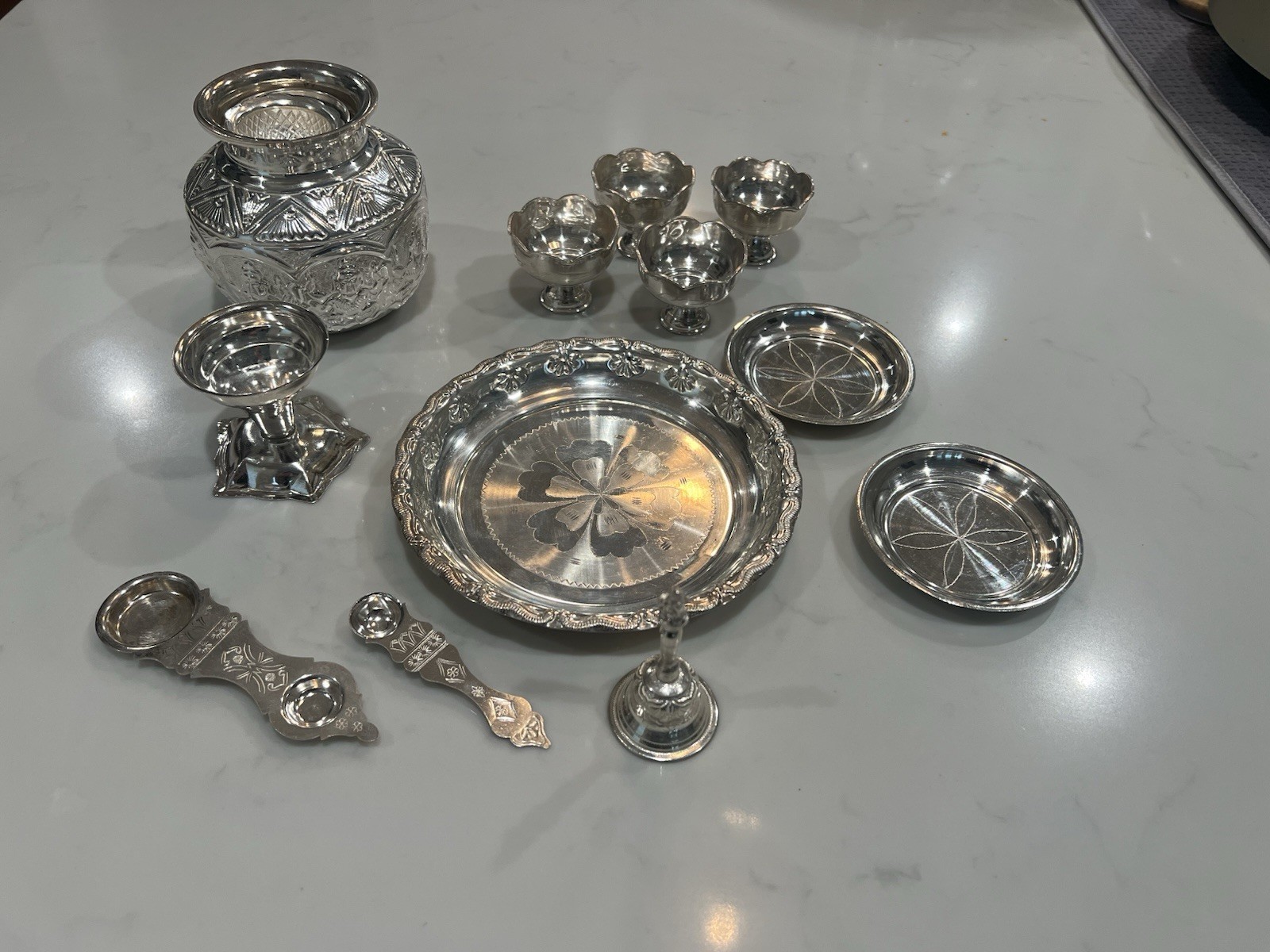 German Silver Pooja Thali Set