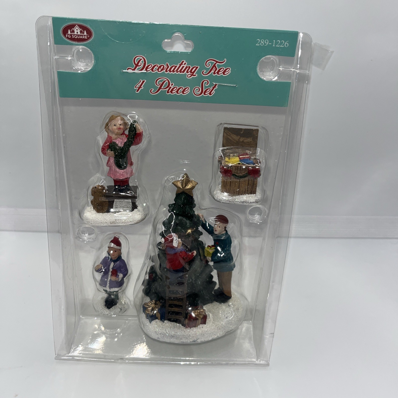FG Square Christmas Village Figures Decorating Tree Family 4 Piece set